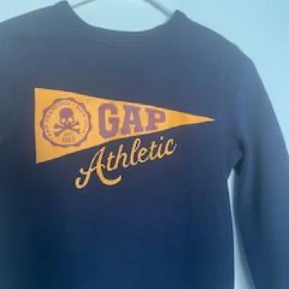 Boys' GAP Athletic Crew Neck Sweater (Size M - 8) Navy Blue with Orange Logo